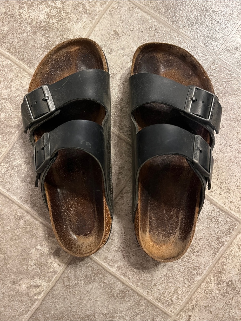 Birkenstock Womens Black Leather Two-Strap Sandals